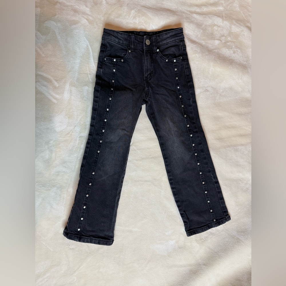 Zara Girls Black Studded Jeans | Size 6 | Silver Stud Detail | Trendy Denim